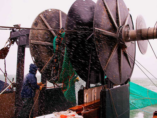 commercial fishing trawler net haulback